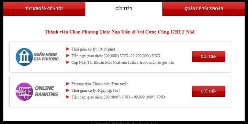 Hướng dẫn cách nạp/rút tiền cược tại 12bet